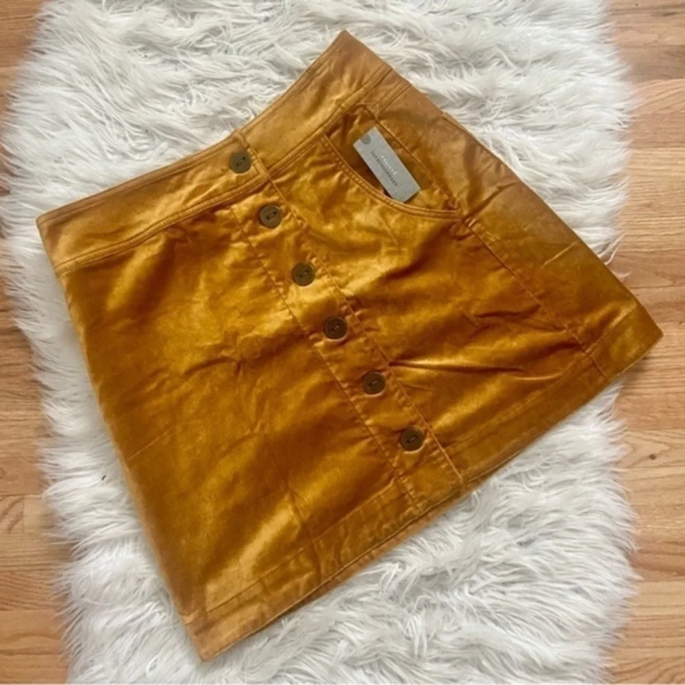 Anthropologie Orchard Orange Red Button Front Velvet Mini Skirt Size 10P